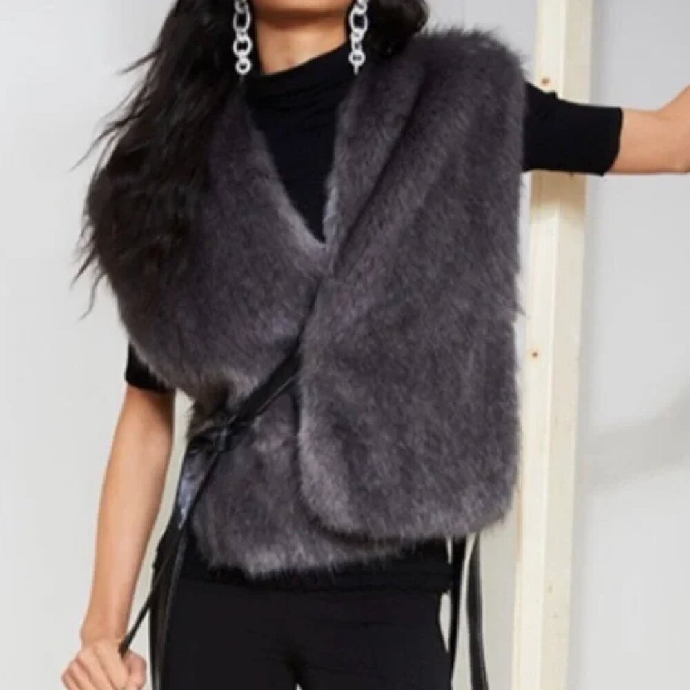 Helmut Lang Faux Fur Vest with Leather Accents